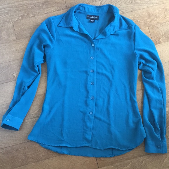 INC aqua/turquoise chiffon blouse Small - Picture 4 of 5